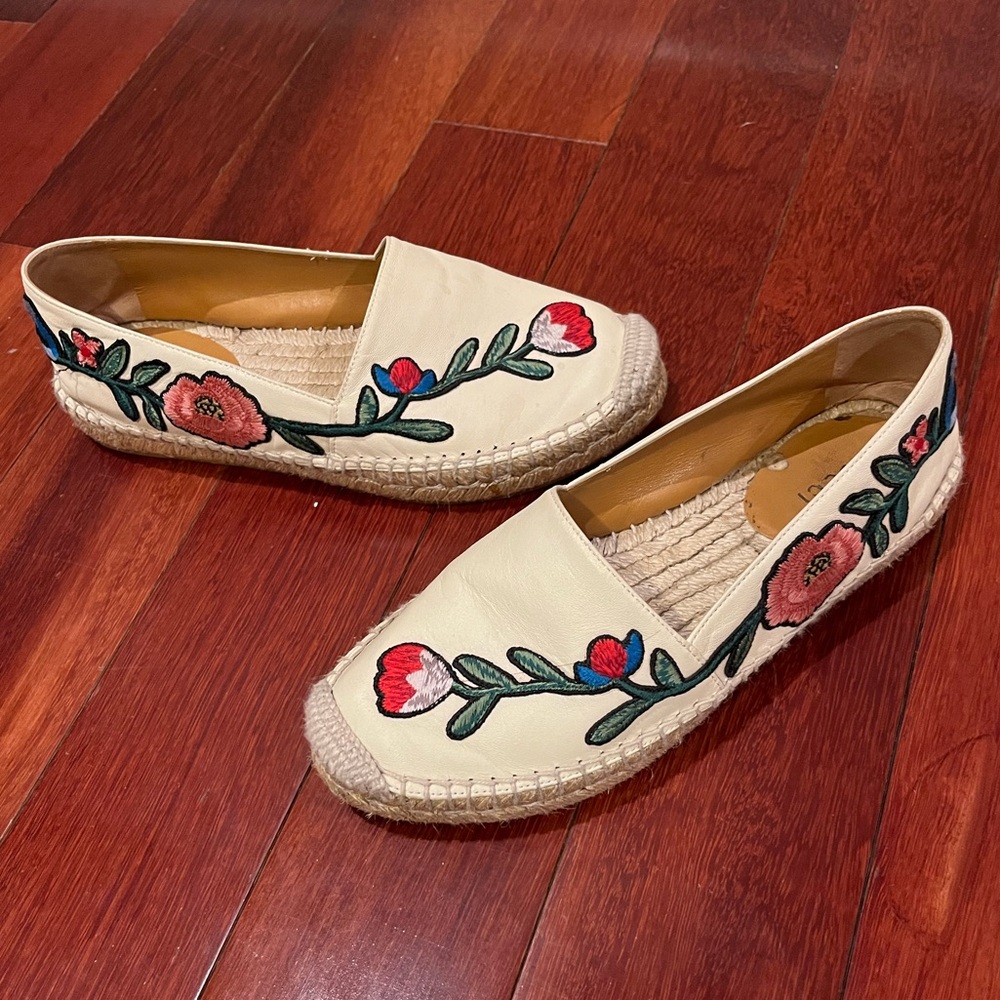 Gucci | Embroidered Leather Espadrilles Floral 36 Cream
